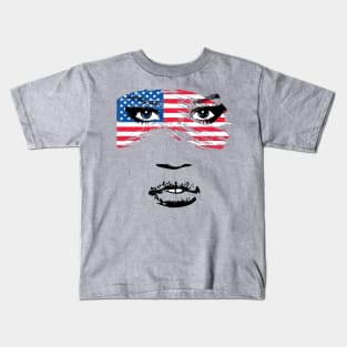 USA Patriot Woman Independence Face July 4th Flag Kids T-Shirt